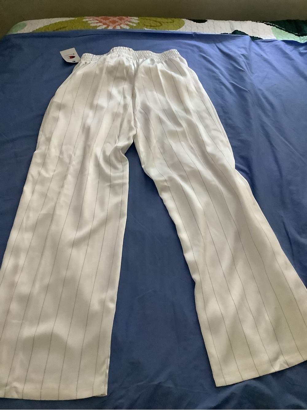(NWT)Champion White Pinstripe Track Pants with Green & Pink Side Stripes - Picture 4 of 5
